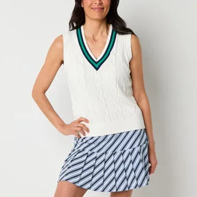 St. John's Bay Womens V Neck Sleeveless Pullover Sweater In White