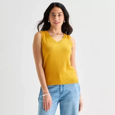 St. John's Bay Womens V Neck Sleeveless Pullover Sweater In Yellow
