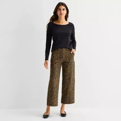 St. John's Bay Womens Wide Leg High Rise Cropped Pant In Animal Print