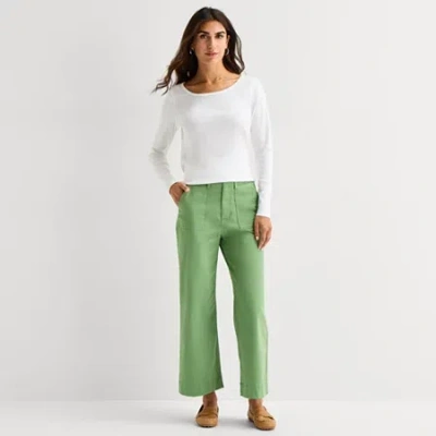 St. John's Bay Womens Wide Leg High Rise Cropped Pant In Green