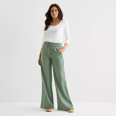 St. John's Bay Womens Wide Leg High Rise Pull-on Pant In Green