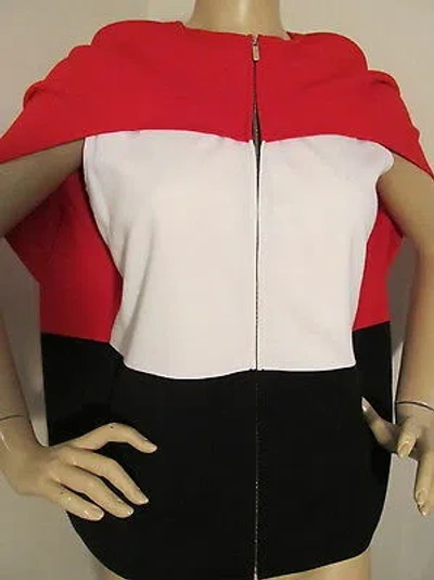 Pre-owned St. John's Bay St John Knit M Venetian Red White Black Cape Jacket Milano Knit