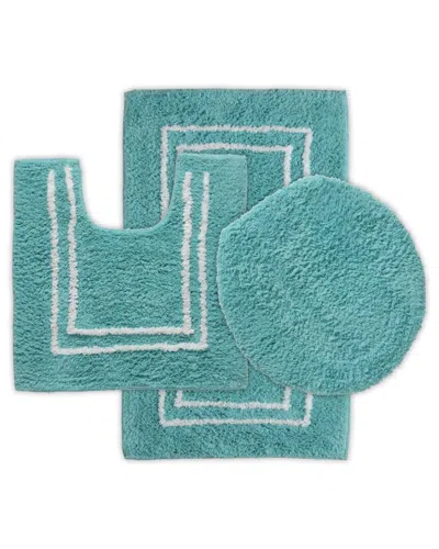 St Mary's Tufted 3pc Cotton Bath Rug Set With Lid Cover In Blue
