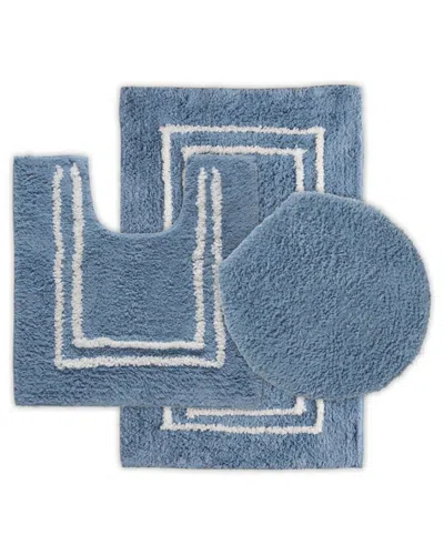 St Mary's Tufted 3pc Cotton Bath Rug Set With Lid Cover In Blue