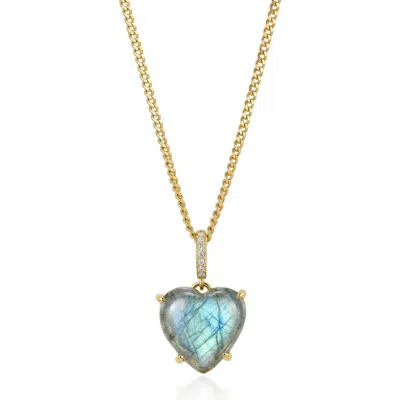 St. Moran 14k Gold Plated Heart Labradorite Pendant Necklace In Green/gold