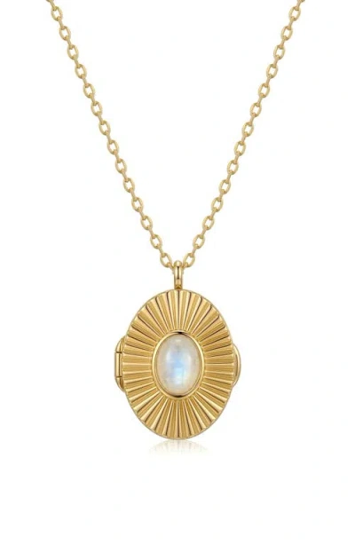 St. Moran 14k Gold Plated Moonstone Sunburst Pendant Necklace In White/gold