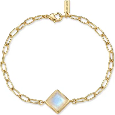 St. Moran 14k Gold Plated Square Stone Chain Bracelet In White/gold