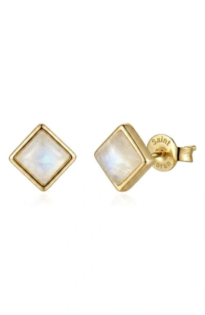 St. Moran 14k Gold Plated Square Stud Earrings In White/gold