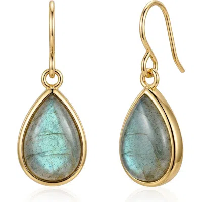 St. Moran 14k Gold Plated Teardrop Stone Drop Earrings In Green/gold