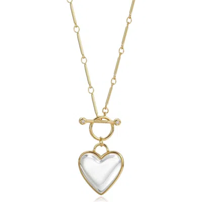 St. Moran 14k Yellow Gold Plated Clear Quartz Heart Necklace