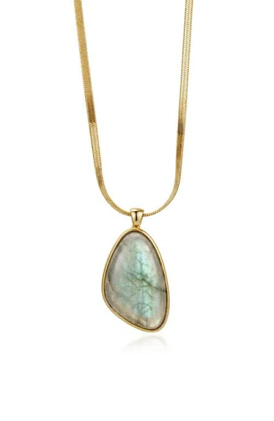 St. Moran 14k Yellow Gold Plated Labradorite Pendant Necklace In Green/gold