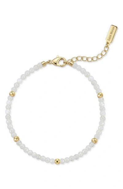 St. Moran 14k Yellow Gold Plated Moonstone Beaded Bracelet In White/gold