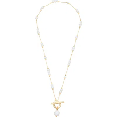 St. Moran 18k Gold Plate & Imitation Pearl Toggle Necklace In White/ Gold