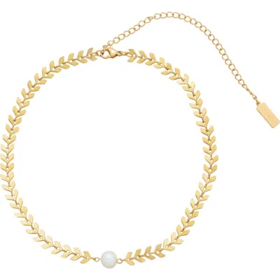 St. Moran 18k Gold Plated Freshwater Pearl Choker In White/ Gold