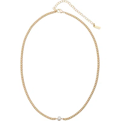 St. Moran 18k Gold Plated Freshwater Pearl Curb Chain Necklace In White/ Gold