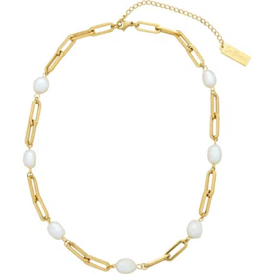 St. Moran 18k Gold Plated Imitation Pearl Paperclip Necklace In White/ Gold