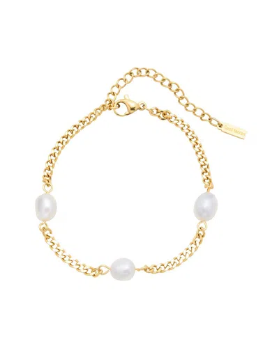 St. Moran 18k Plated 10mm Pearl Curb Chain Station Bracelet In Multi