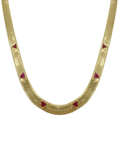 ST. MORAN ST. MORAN 18K PLATED 3.00 CT. TW. RUBY TRILLION CUT HERRINGBONE CHAIN NECKLACE