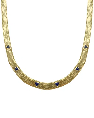 St. Moran 18k Plated 3.00 Ct. Tw. Sapphire Trillion Cut Herringbone Chain  Necklace In Gold