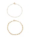 St. Moran 18k Plated Freshwater Pearl & 2mm Pearl Anklet Set