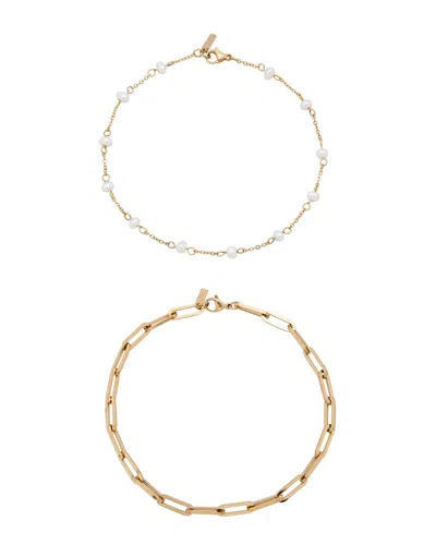St. Moran 18k Plated Freshwater Pearl & 2mm Pearl Anklet Set In Gold