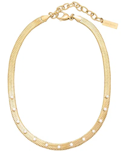 ST. MORAN ST. MORAN 18K PLATED FRESHWATER PEARL & 2MM PEARL HERRINGBONE CHAIN NECKLACE