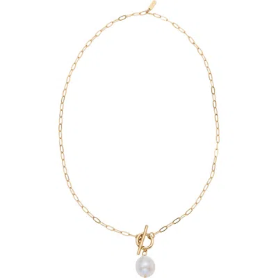 St. Moran Cable Chain Toggle Baroque Freshwater Pearl Pendant Necklace In White/ Gold