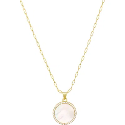 St. Moran Cubic Zirconia Halo Mother-of-pearl Pendant Necklace In Gold