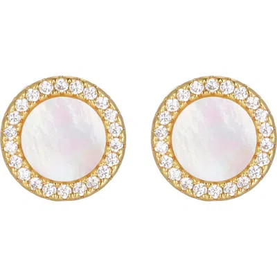 St. Moran Cubic Zirconia Halo Mother-of-pearl Stud Earrings In Pink