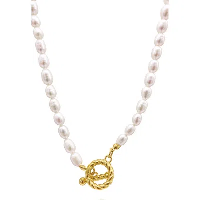 St. Moran Freshwater Pearl 18 Inch Toggle Necklace In White/ Gold