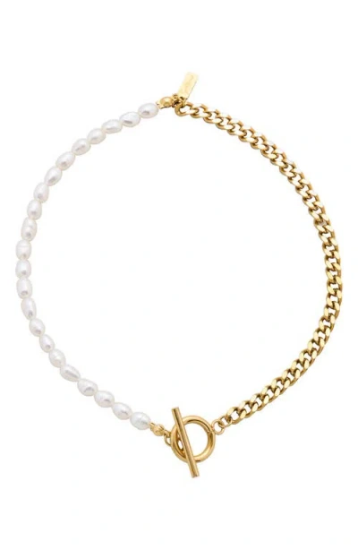 St. Moran Freshwater Pearl & Curb Chain Anklet In White