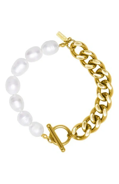 St. Moran Freshwater Pearl & Curb Chain Bracelet In White