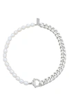 St. Moran Freshwater Pearl & Curb Chain Necklace In White/silver