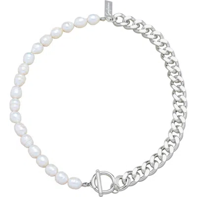 St. Moran Freshwater Pearl & Curb Chain Toggle Necklace In White/ Silver