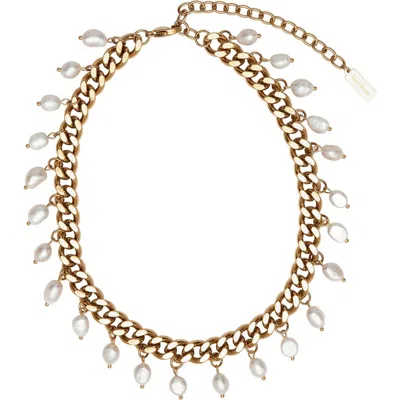 St. Moran Freshwater Pearl Charm Curb Link Necklace In Gold