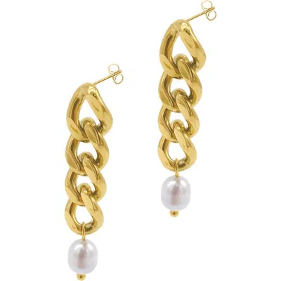 St. Moran Freshwater Pearl Curb Chain Drop Earrings In White/ Gold