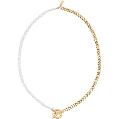 St. Moran Freshwater Pearl Curb Chain Toggle Necklace In White/ Gold
