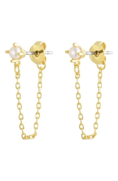 St. Moran Freshwater Pearl Front/back Earrings In Gold