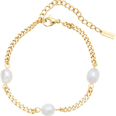 St. Moran Freshwater Pearl Station Bracelet In White/ Yellow Gold