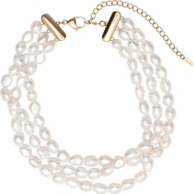 St. Moran Freshwater Pearl Triple Strand Necklace In White/ Gold
