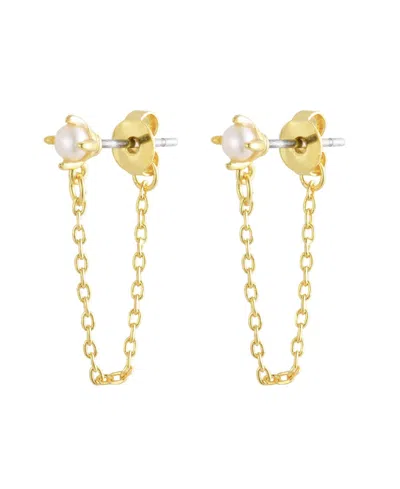 St. Moran Gold Natural Freshwater Pearl Wrap Around Chain Claire Huggie Earrings