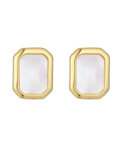 St. Moran Gold Natural Imitation Pearl Bezeled Solange Stud Earrings