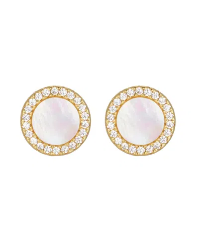 St. Moran Gold Natural Imitation Pearl Halo Serra Stud Earrings