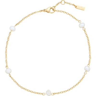 St. Moran Imitation Pearl Chain Bracelet In White/ Gold