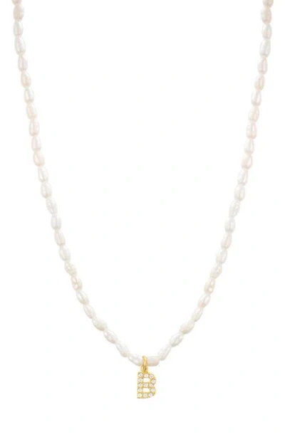 St. Moran Initial Freshwater Pearl Beaded Necklace In White - B