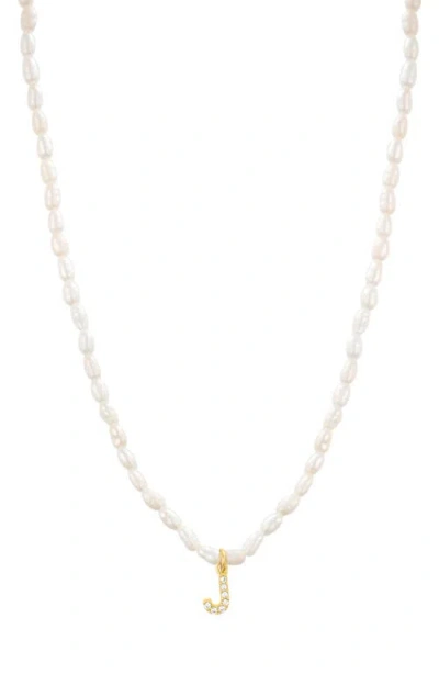 St. Moran Initial Freshwater Pearl Beaded Necklace In White - J
