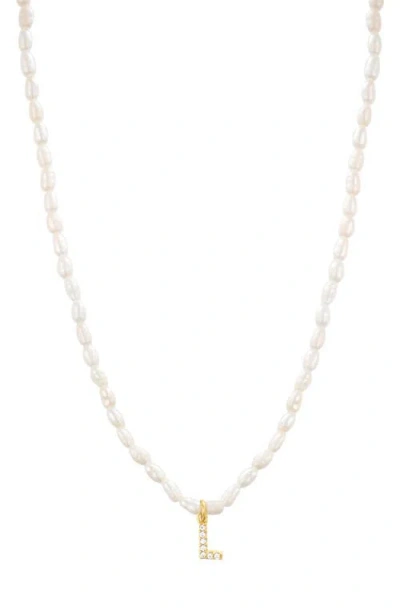 St. Moran Initial Freshwater Pearl Beaded Necklace In White - L