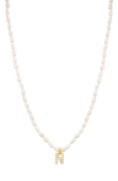 St. Moran Initial Freshwater Pearl Beaded Necklace In White - N