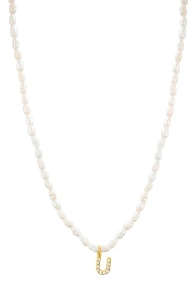 St. Moran Initial Freshwater Pearl Beaded Necklace In White - U