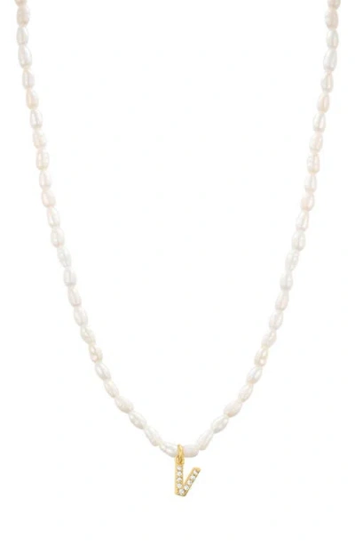 St. Moran Initial Freshwater Pearl Beaded Necklace In White - V